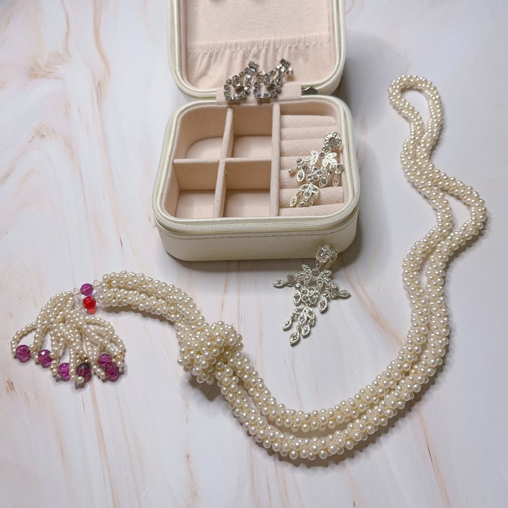 Silver, Rhinestone, and Pearl Jewelry Set #7